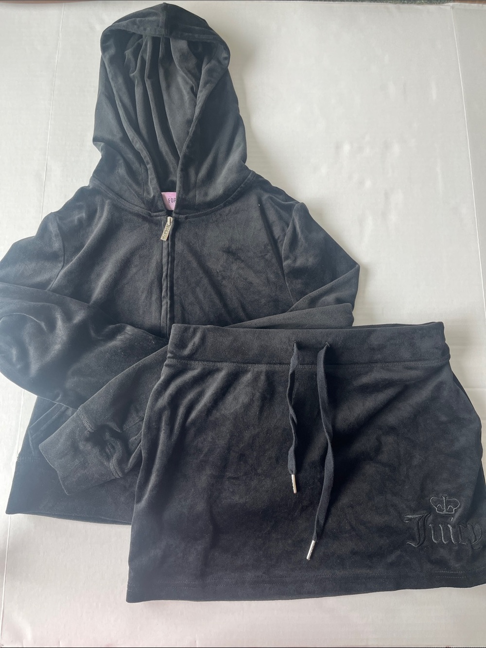 Juicy Couture Black Velour Hoodie with Matching Skirt